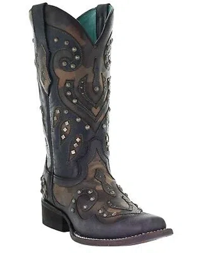 CORRAL BOOTS CORRAL WOMEN'S CAMO INLAY WITH STUDS WESTERN BOOT - SQUARE TOE BLACK 9 1/2 M