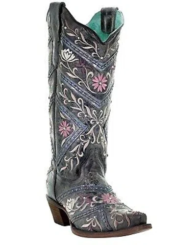 CORRAL BOOTS CORRAL WOMEN'S FLORAL EMBROIDERY AND RHINESTONES WESTERN BOOT - SNIP TOE - E1482