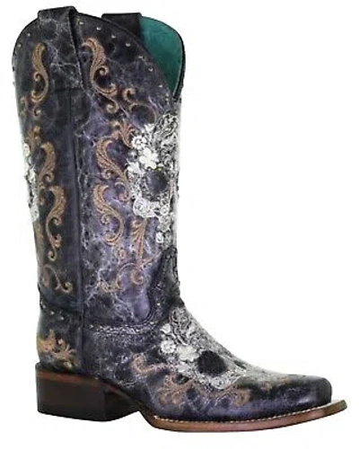 CORRAL BOOTS CORRAL WOMEN'S FLORAL SKULL EMBROIDERY AND STUDS WESTERN BOOT SQUARE TOE - Z5005