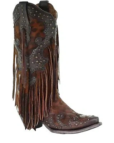 CORRAL BOOTS CORRAL WOMEN'S LEOPARD STUD AND FRINGE WESTERN BOOT - SNIP TOE - A3618