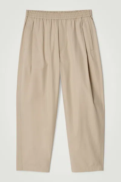 COS CROPPED ELASTICATED RELAXED-FIT WIDE-LEG TROUSERS IN BEIGE