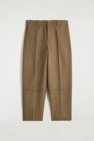 COS DOUBLE-FACED WOOL BARREL-LEG TROUSERS IN BROWN