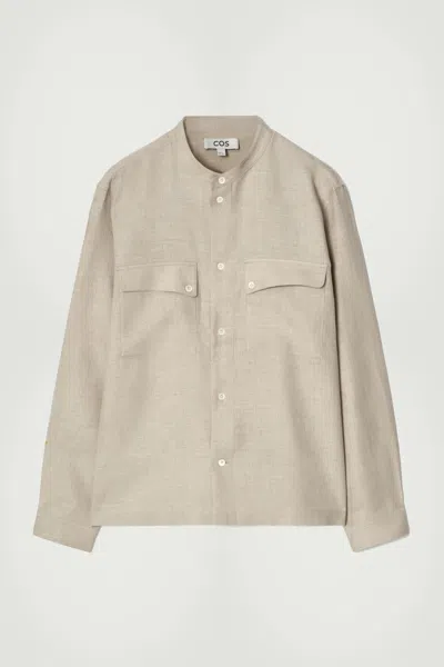 COS GRANDAD-COLLAR LINEN OVERSHIRT IN BEIGE