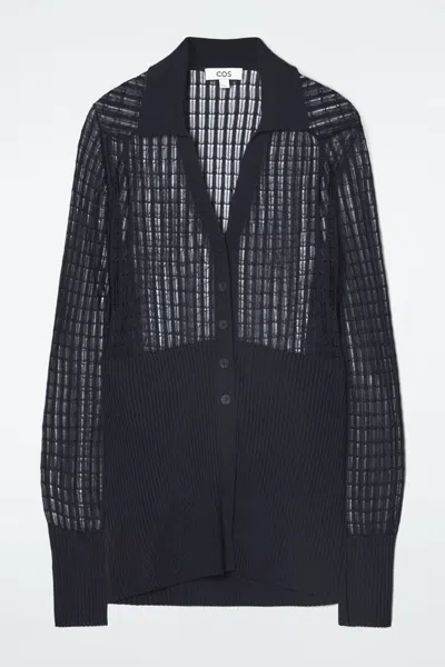 COS LACE-STITCH RIBBED-KNIT CARDIGAN