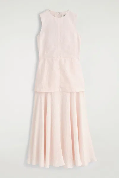 COS LAYERED PEPLUM MIDI DRESS IN PINK