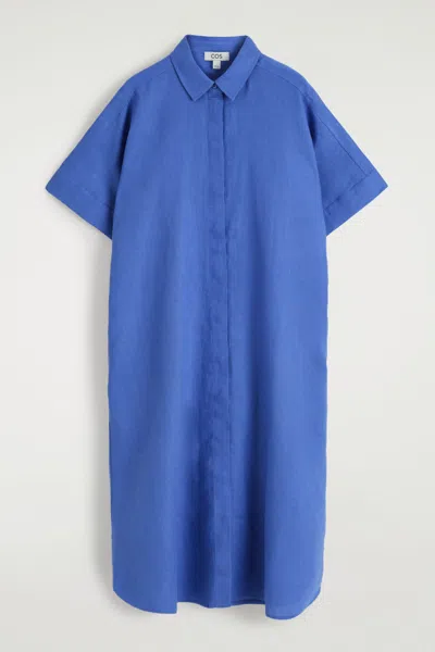 COS LINEN MIDI SHIRT DRESS IN BLUE