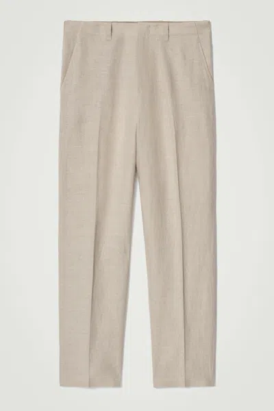 COS RELAXED LINEN TAPERED TROUSERS IN BEIGE