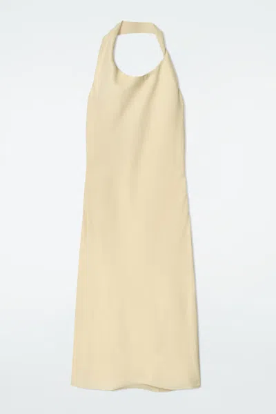 COS TWISTED LINEN-BLEND HALTERNECK DRESS IN YELLOW