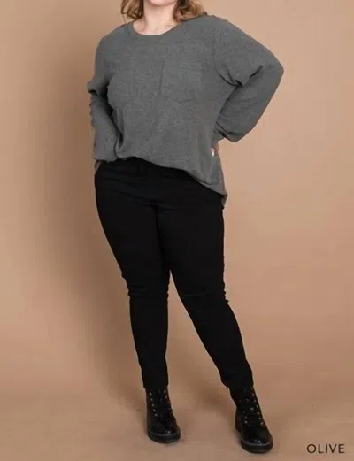 COTTON BLEU CURVY LONG SLEEVE TSHIRT IN OLIVE