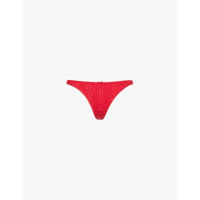 COU COU INTIMATES WOMENS CHERRY RED MID-RISE POINTELLE-PATTERN COTTON THONG XL