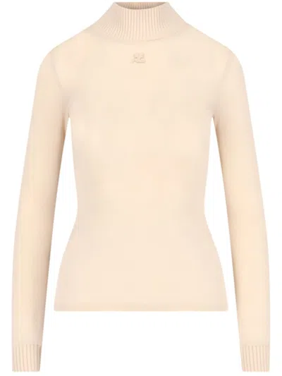 COURRÈGES LOGO-PATCH ROLL-NECK TOP