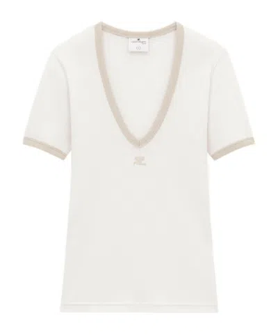 COURRÈGES COURRÈGES CONTRAST V-NECK T-SHIRT
