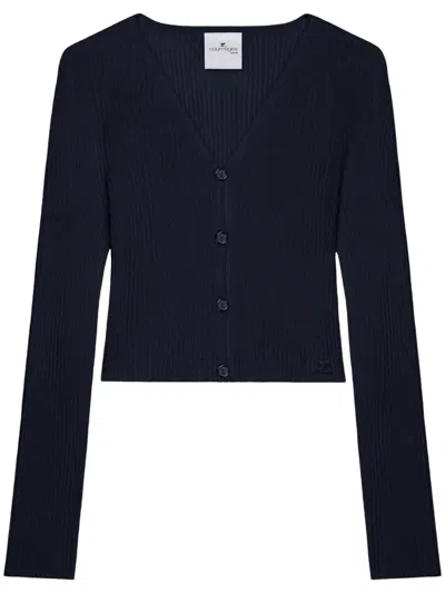 COURRÈGES CROPPED FINE-RIBBED CARDIGAN