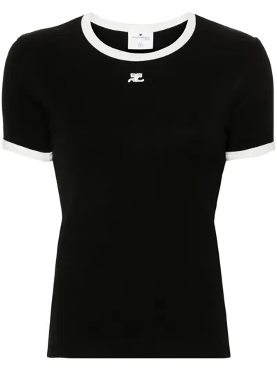 COURRÈGES LOGO-PATCH CONTRASTING-TRIM T-SHIRT
