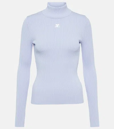 COURRÈGES LOGO RIBBED-KNIT TURTLENECK SWEATER