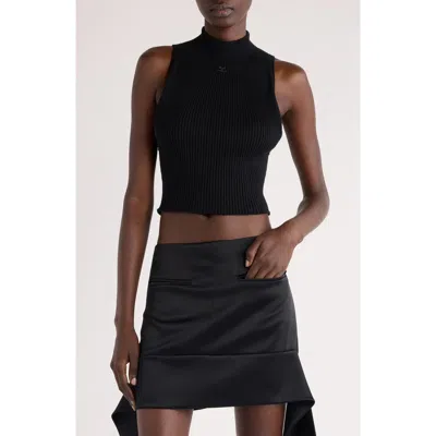 COURRÈGES COURRÈGES MOCK NECK COTTON & MERINO WOOL CROP TOP