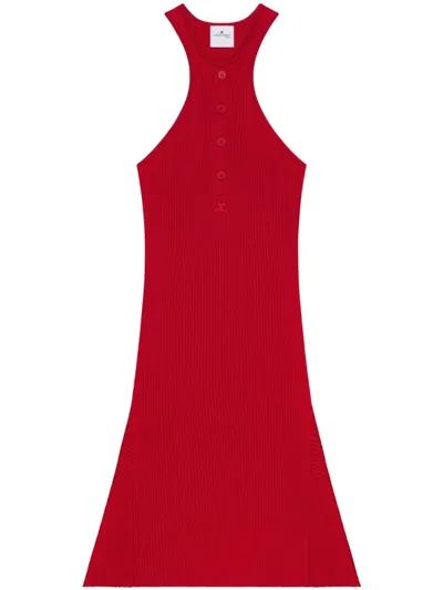 COURRÈGES WOMEN RED COTTON RIB KNIT DRESS, XS LUXURY DRESSES FOR WOMEN DARVEYS