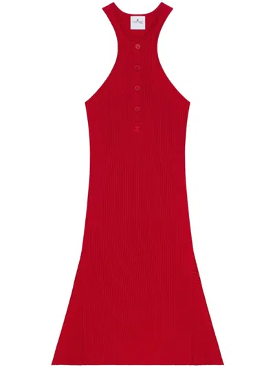COURRÈGES COURRÈGES RED SCUBA DRESS WITH RACERBACK AND FLARED SILHOUETTE