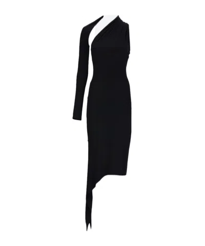 COURRÈGES COURRÈGES SLASH ASYMMETRIC NECK CREPE MAXI DRESS