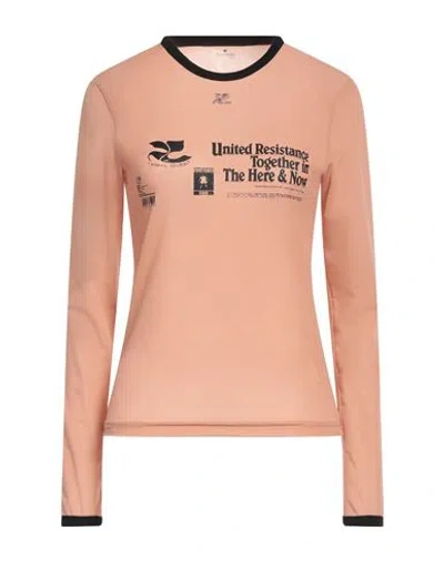 COURRÈGES COURREGES WOMAN T-SHIRT BLUSH SIZE L POLYESTER, ACETATE