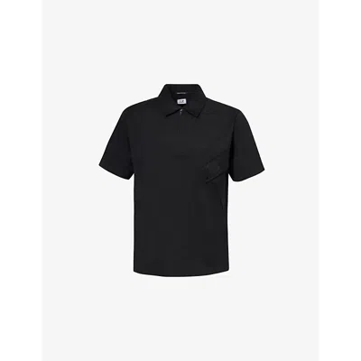 C.P. COMPANY MENS BLACK BRANDED COTTON-JERSEY POLO SHIRT