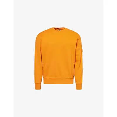 C.P. COMPANY MENS RUSSET ORANGE BRANDED-LENS PATCH CREWNECK COTTON SWEATER