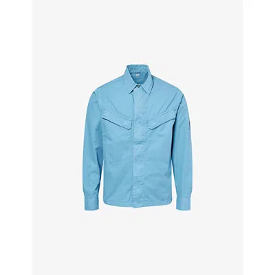 C.P. COMPANY MENS AEGEAN BLUE F-ZIP REGULAR-FIT COTTON OVERSHIRT