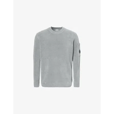 C.P. COMPANY MENS SMOKED PEARL CHENILLE CREWNECK COTTON JUMPER