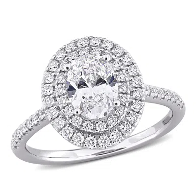CREATED FOREVER 1 1/2CT TW OVAL LAB-GROWN DIAMOND DOUBLE HALO ENGAGEMENT RING IN 14K WHITE GOLD