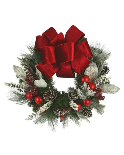 CREATIVE DISPLAYS CREATIVE DISPLAYS 28IN FLOCKED EUCALYPTUS CHRISTMAS WREATH WITH LARGE BOW