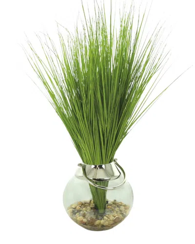 CREATIVE DISPLAYS CREATIVE DISPLAYS GREEN GRASS IN ROUND GLASS VASE WITH ROCKS & ACRYLIC WATER