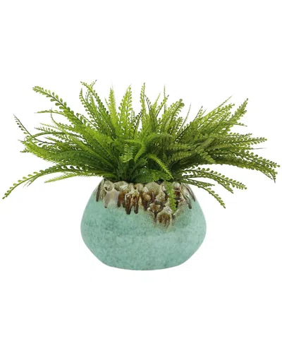 CREATIVE DISPLAYS CREATIVE DISPLAYS GREEN LEAF BUSH IN A TEAL CERAMIC POT
