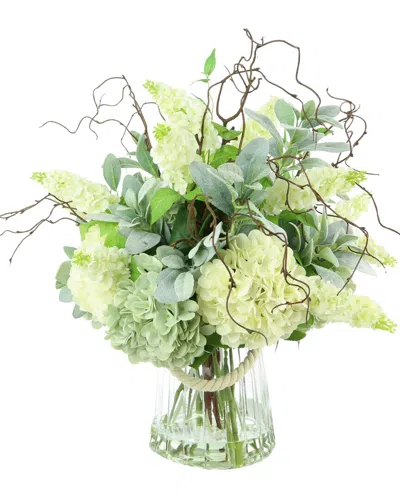 CREATIVE DISPLAYS CREATIVE DISPLAYS HYDRANGEA, LAMB'S EAR & VINE IN A GLASS VASE WITH ACRYLIC WATER