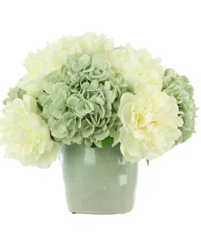 CREATIVE DISPLAYS CREATIVE DISPLAYS SEAFOAM HYDRANGEAS & WHITE PEONIES IN SEAFOAM CERAMIC VASE