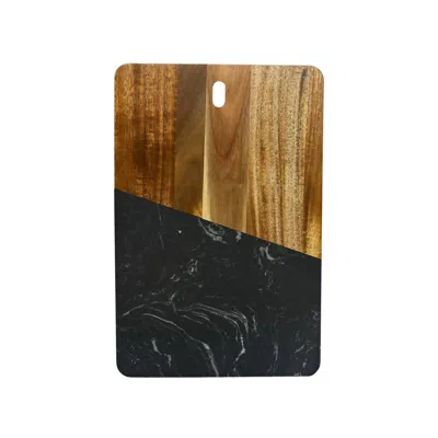 CREATIVE GIFTS INTERNATIONAL MARBLE AND ACACIA WOOD RECTANGULAR DIAGONAL BOARD IN BLACK