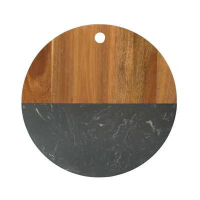CREATIVE GIFTS INTERNATIONAL MARBLE AND ACACIA WOOD ROUND BOARD IN BLACK