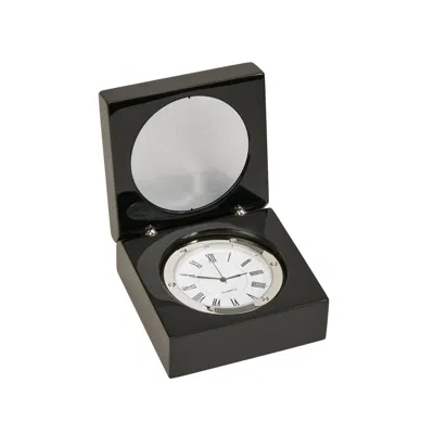 CREATIVE GIFTS INTERNATIONAL SQUARE WOOD BOX WITH CLOCK IN BLACK