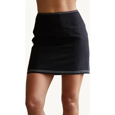 CRESCENT CRESCENT EMBROIDERED CONTRAST STITCH LINEN MINI SKIRT