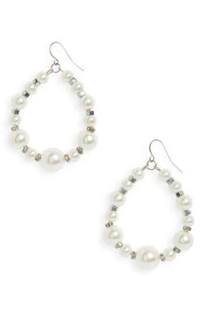 CRISTABELLE CRISTABELLE CRYSTAL & IMITATION PEARL OPEN HOOP DROP EARRINGS