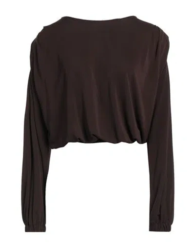 CRISTINAEFFE CRISTINAEFFE WOMAN TOP DARK BROWN SIZE L POLYESTER, ELASTANE