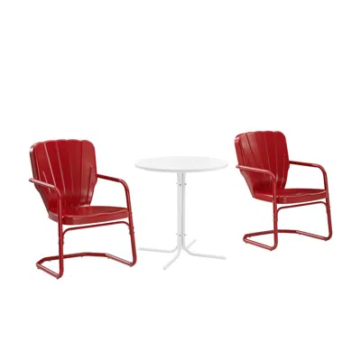 CROSLEY FURNITURE RIDGELAND 3PC OUTDOOR METAL BISTRO SET BRIGHT RED GLOSS/WHITE SATIN - BISTRO TABLE & 2 CHAIRS