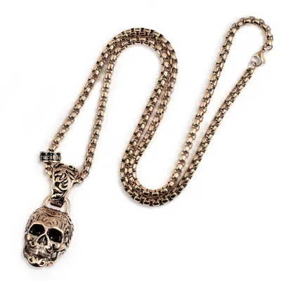 CRUCIBLE JEWELRY CRUCIBLE LOS ANGELES BLUE STAINLESS STEEL 35MM SKULL NECKLACE ON 28 INCH 5MM BOX CHAIN