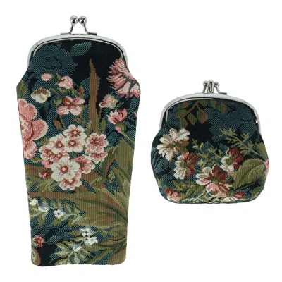 CTM WOMEN'S FLORAL PRINT TAPESTRY GLASSES CASE AND COIN PURSE SET