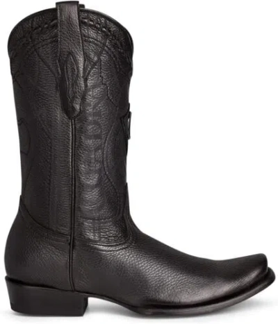 CUADRA CUADRA MEN'S COWBOY BOOT IN GENUINE DEER LEATHER BLACK