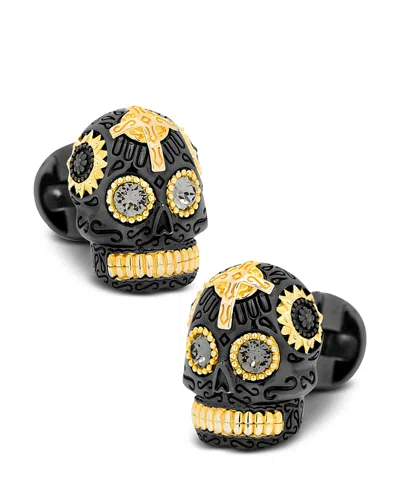 CUFFLINKS, INC . BLACK AND GOLD VERMEIL DAY OF THE DEAD SKULL CUFFLINKS
