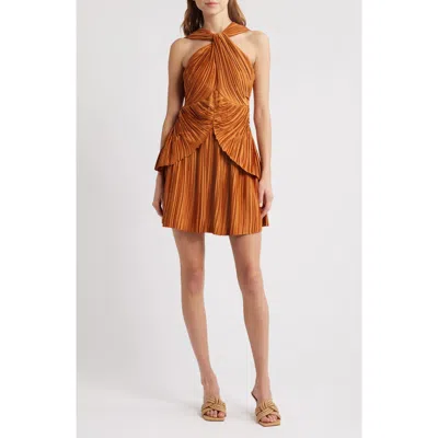 CULT GAIA CULT GAIA SOFILA VARIEGATED PLEAT TWIST NECK MINIDRESS
