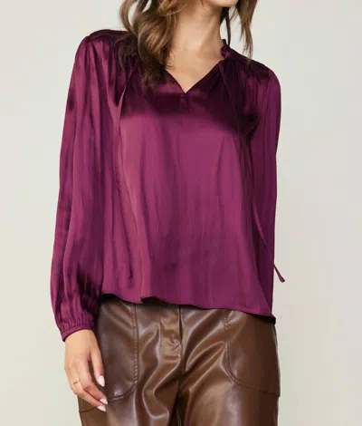 CURRENT AIR SMOCKED YOKE BLOUSE IN WINE