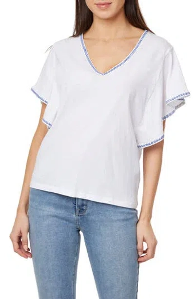 CURVE APPEAL CURVE APPEAL EMBROIDERED FLUTTER SLEEVE COTTON T-SHIRT
