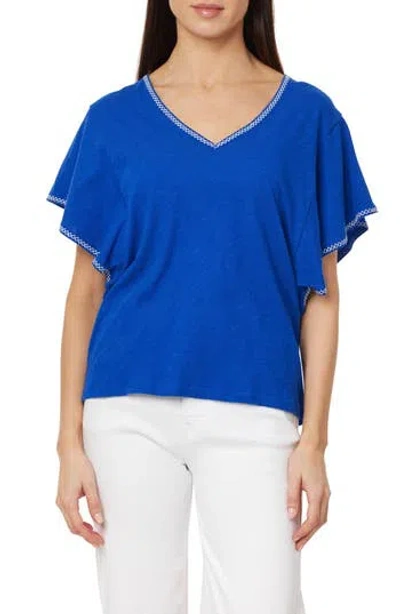 CURVE APPEAL CURVE APPEAL EMBROIDERED FLUTTER SLEEVE COTTON T-SHIRT