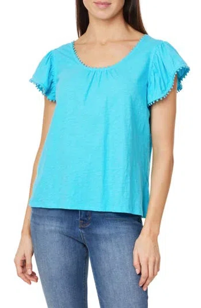 CURVE APPEAL CURVE APPEAL POMPOM FLUTTER SLEEVE COTTON TOP